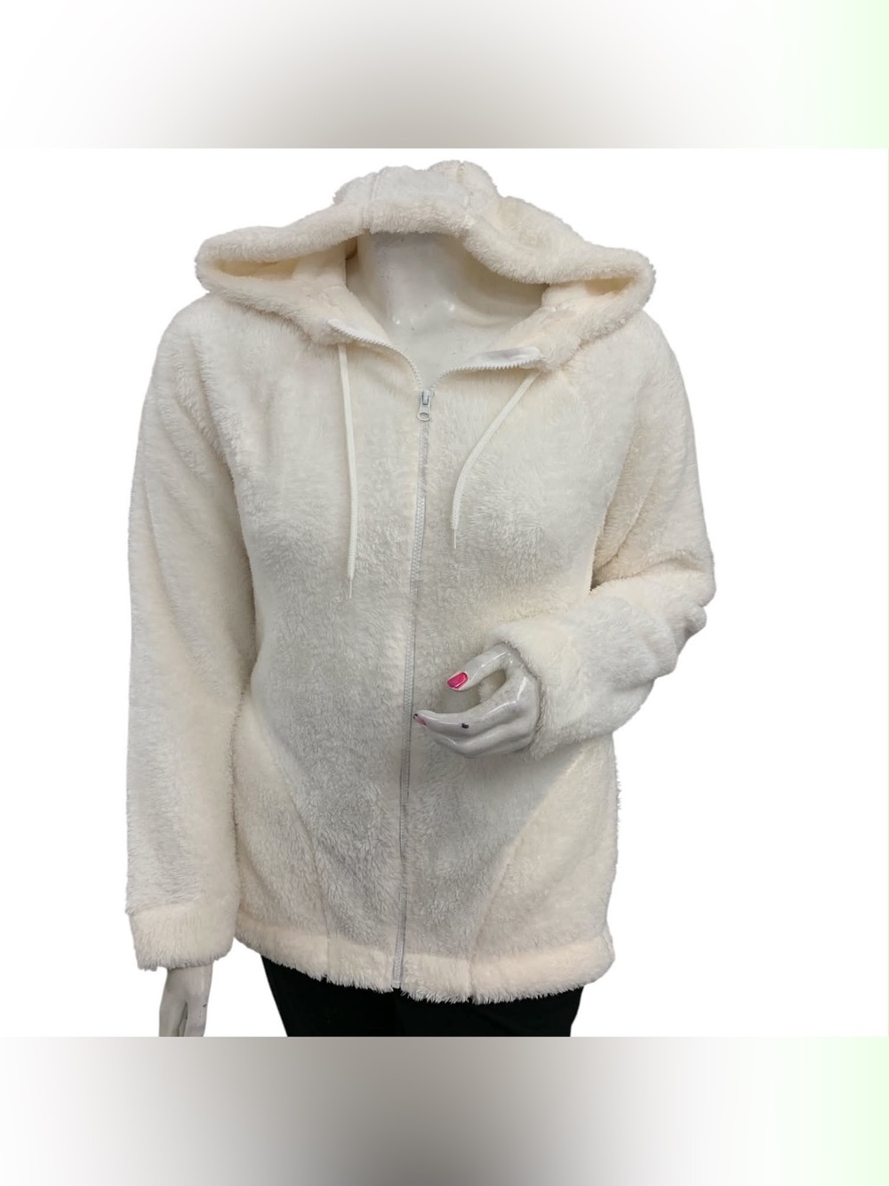 Reebok Cream Plush Zip-Up Hooded Jacket Size XL